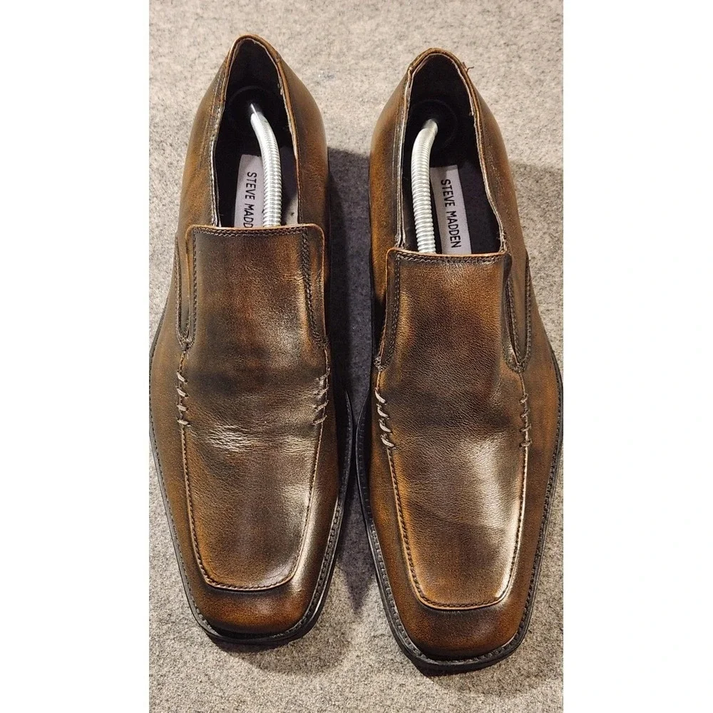Steve Madden Shoes Mens Size‎ 11 Brown Leather Slip On Dress Loafers Oxford